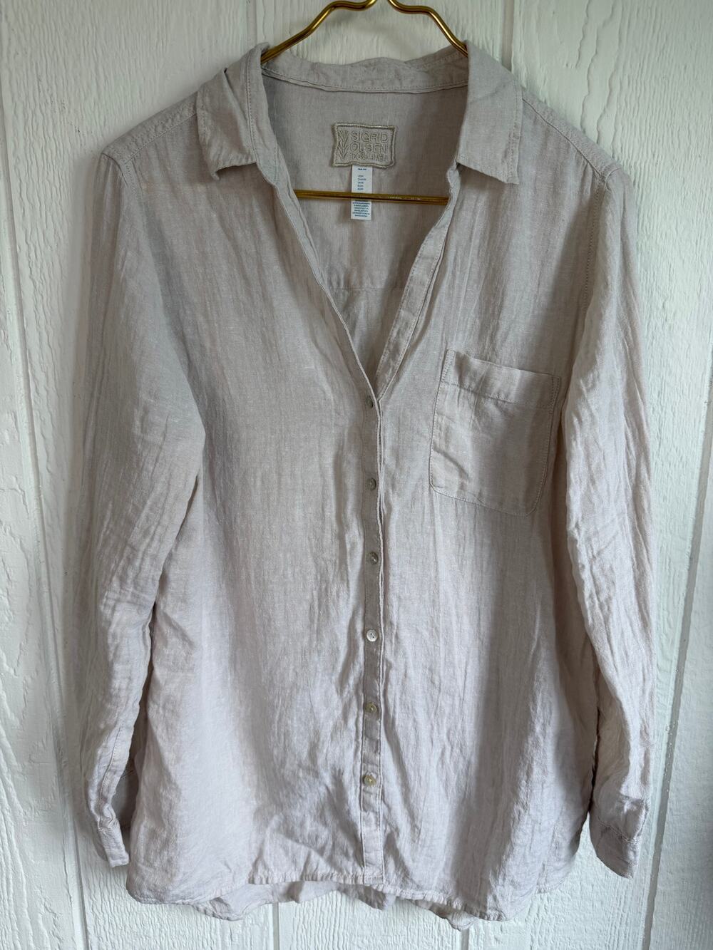 Sigrid Olsen 100% Linen Blouse Button Up, Medium Coastal